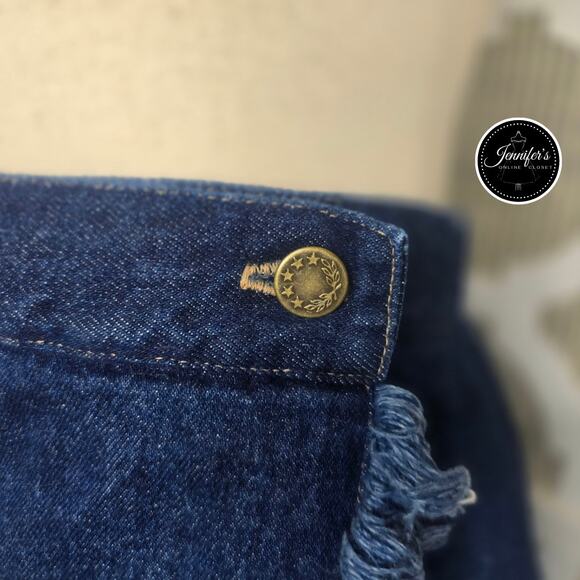 Dreams Vintage 90's Vertical Raw Edge Wrap Jean Skirt Size 10 - Picture 3 of 10